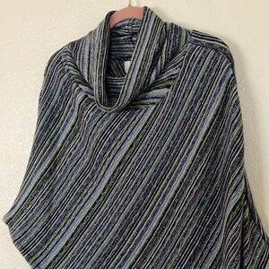 Hot in Hollywood Knit Striped Cowl Neck Poncho, OS